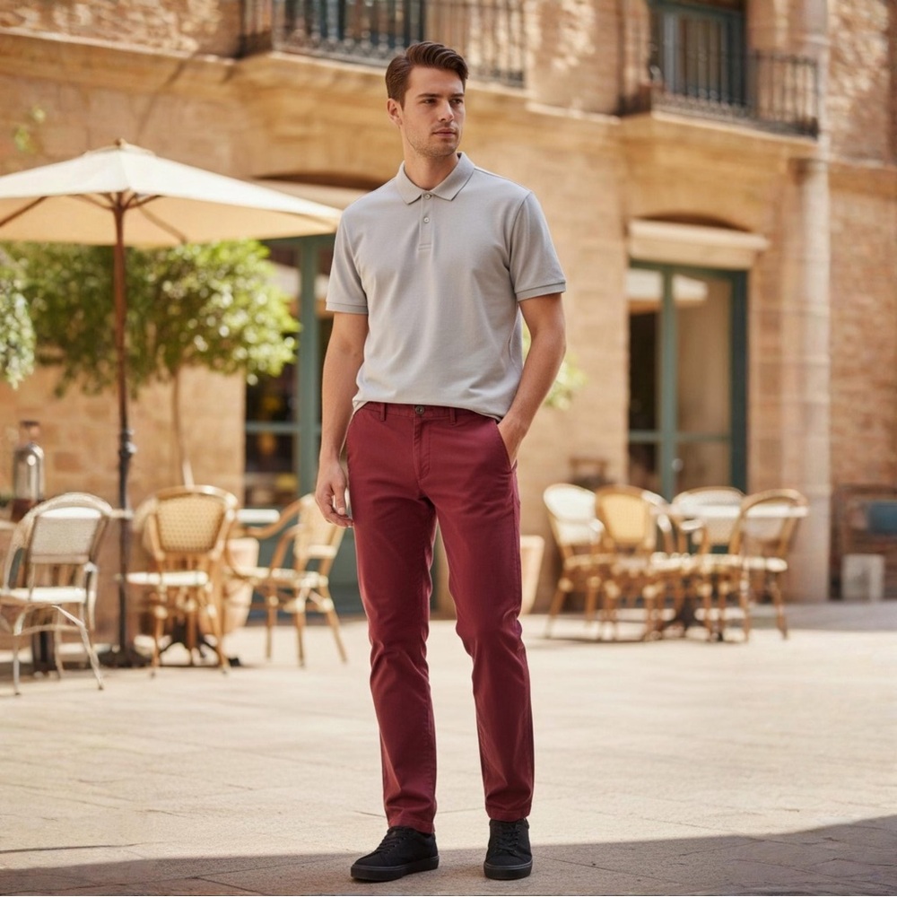 Original Penguin Chino Stretch Slim Fit Cotton Trousers Cabernet Men’s 32x32